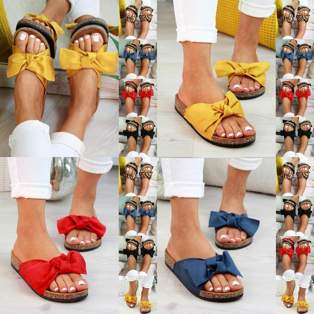 Women Flatform Bow Slides With Breathable Design For Summer Comfort**