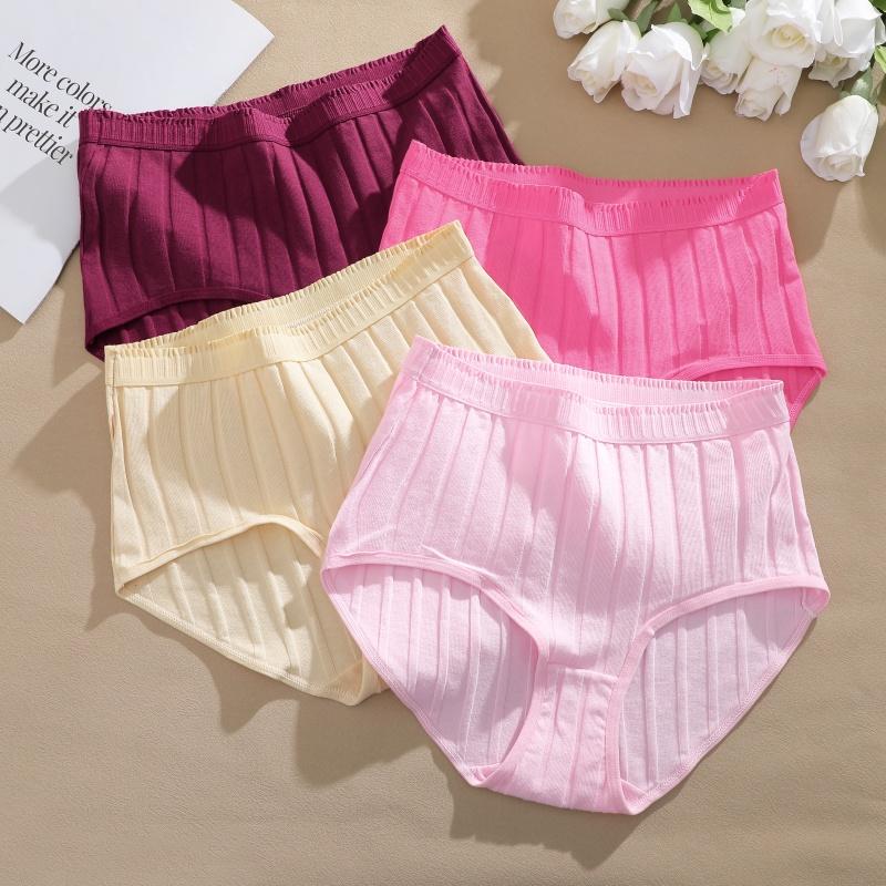 FINETOO 6PCS/SET Women Basic High Waist Striped Panties Cotton Breathable Daily Multi Color Set Butt Lifting Plus Size Comfort Underwear