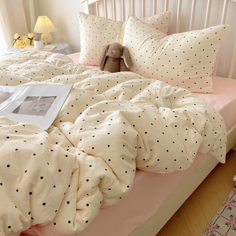 Class A Mother and Baby Grade Pure Washed Cotton Four-piece Set Ins Small Fresh Bed Sheet Quilt Cover Student Dormitory Style Bedding Set