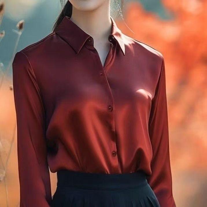 

Бесшовная рубашка с длинным рукавом из тутового шелка - Не требует глажки, однотонная, новый весенне-летний стиль 2XL (115-130 cm)