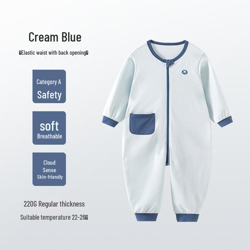 Children's Long Sleeve Cotton Pajamas with Back Zipper - Anti-Kick, Lightweight for Spring/Summer