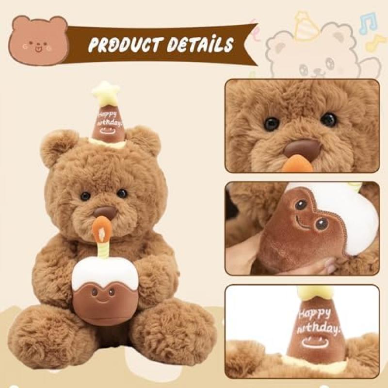 GYHWOFUL 30cm Teddy Bear Plush Toy Set with Cake & Hat, Cute Birthday Gift, Soft Stuffed Animal for Girls Boys Kids Christmas Birthday Present