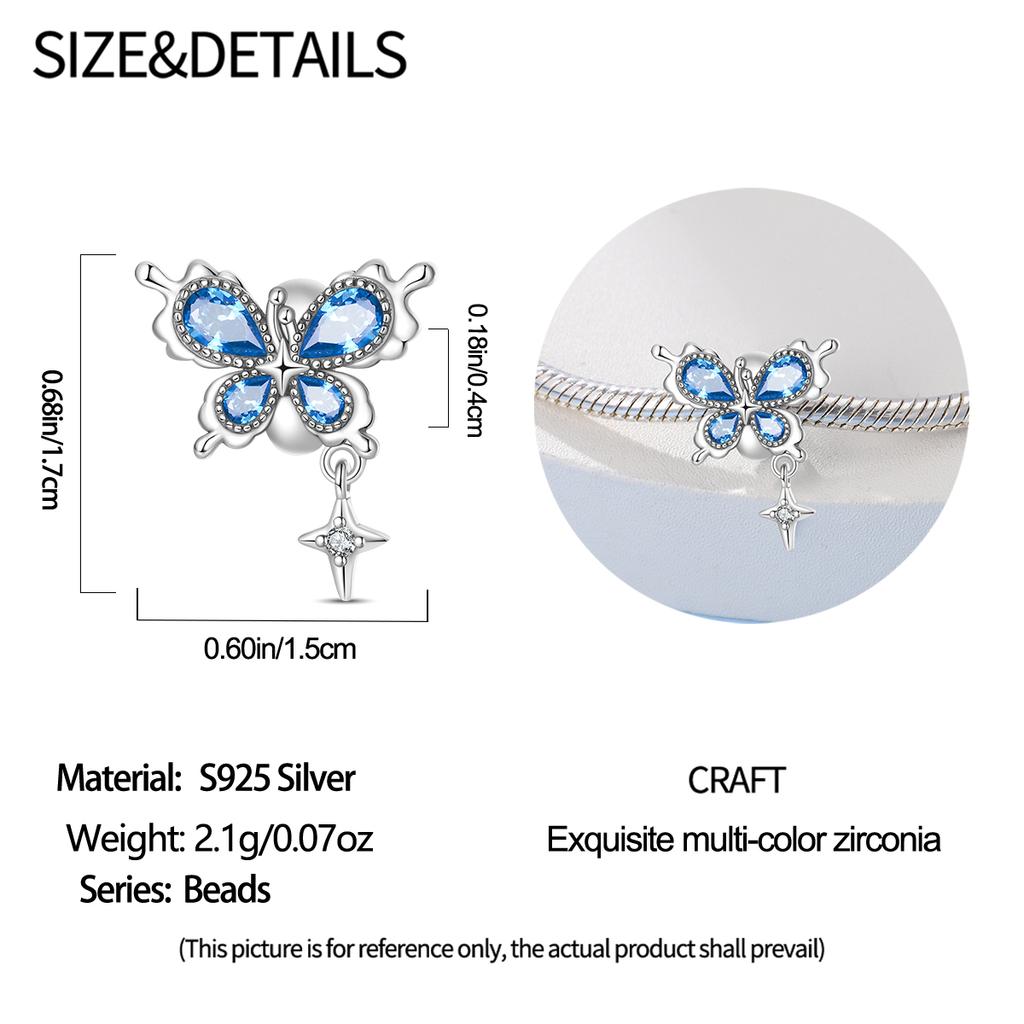 Original Copper Charms Luxury Blue Butterfly Creature Beads Fit Bracelet Diy Women Making Delicate Gift