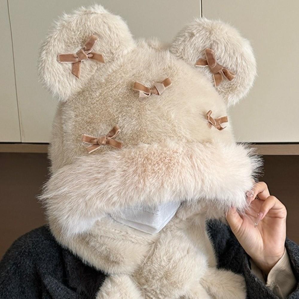 Thickened Bow Ear Protection Hat Ear Protection Beanies Cap Casual Women Hooded Hat Female/Girls