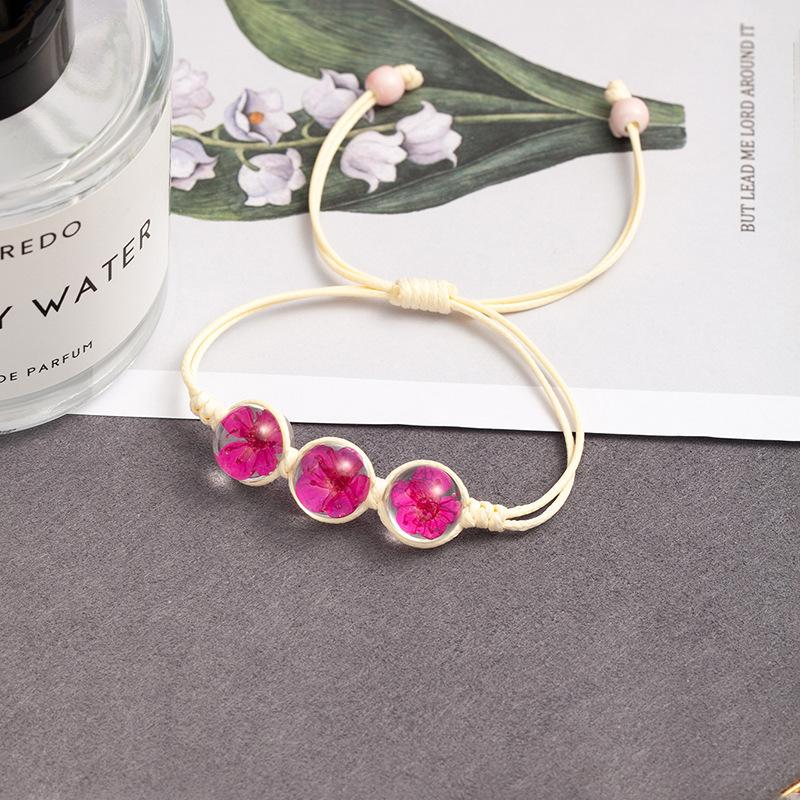 Fresh And Sweet Peach Blossom Bracelet Handmade Woven Girlfriend Dried Flower Bracelet Street Stall Girl Glass Dried Flower Bracelet