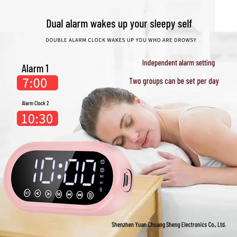 New Portable Bluetooth Speaker with Dual Alarm Clock and Card Slot, Heavy Bass for Home Use