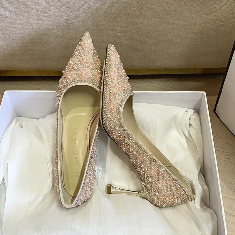 New, Luxury Rhinestone High Heel Wedding Premium Bridesmaids Wedding Dress Bridal Wedding Shoes Single Shoes Not Tired
