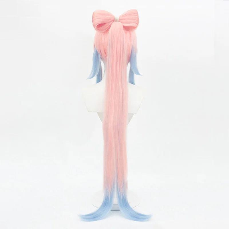 Peruca Cosplay Kokomi de Alta Qualidade Jogo 120cm Rosa Misturado Azul Cabelo Sintético Resistente ao Calor Perucas para Festa de Halloween + Touca de Peruca