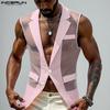 INCERUN Men Lapel Sleeveless Buttons Stitching  See Through Mesh Sheer Waistcoats