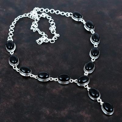 Black Onyx Necklace Beautiful Gemstone Jewelry 925 Sterling Silver Necklace Adjustable Chain Handmade Necklace Decent Jewelry Gifts for Wife