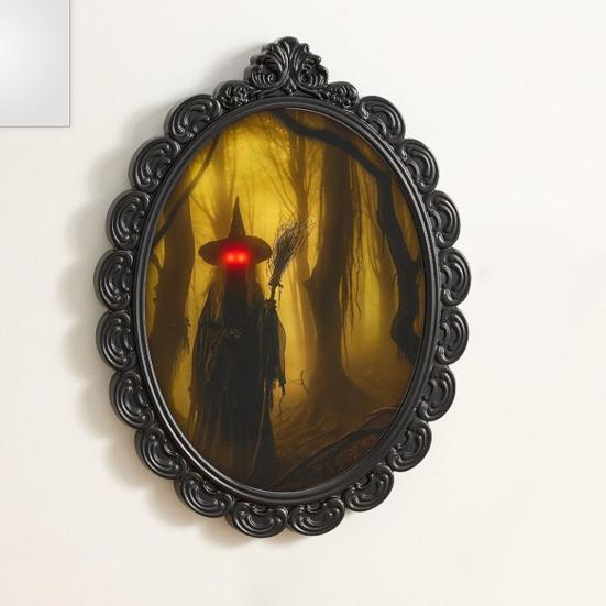 Halloween Holographic Witch Mirror Spooky Wall Mirror with Creepy Red Eyes for Haunted House Bedroom Indoor Decoration