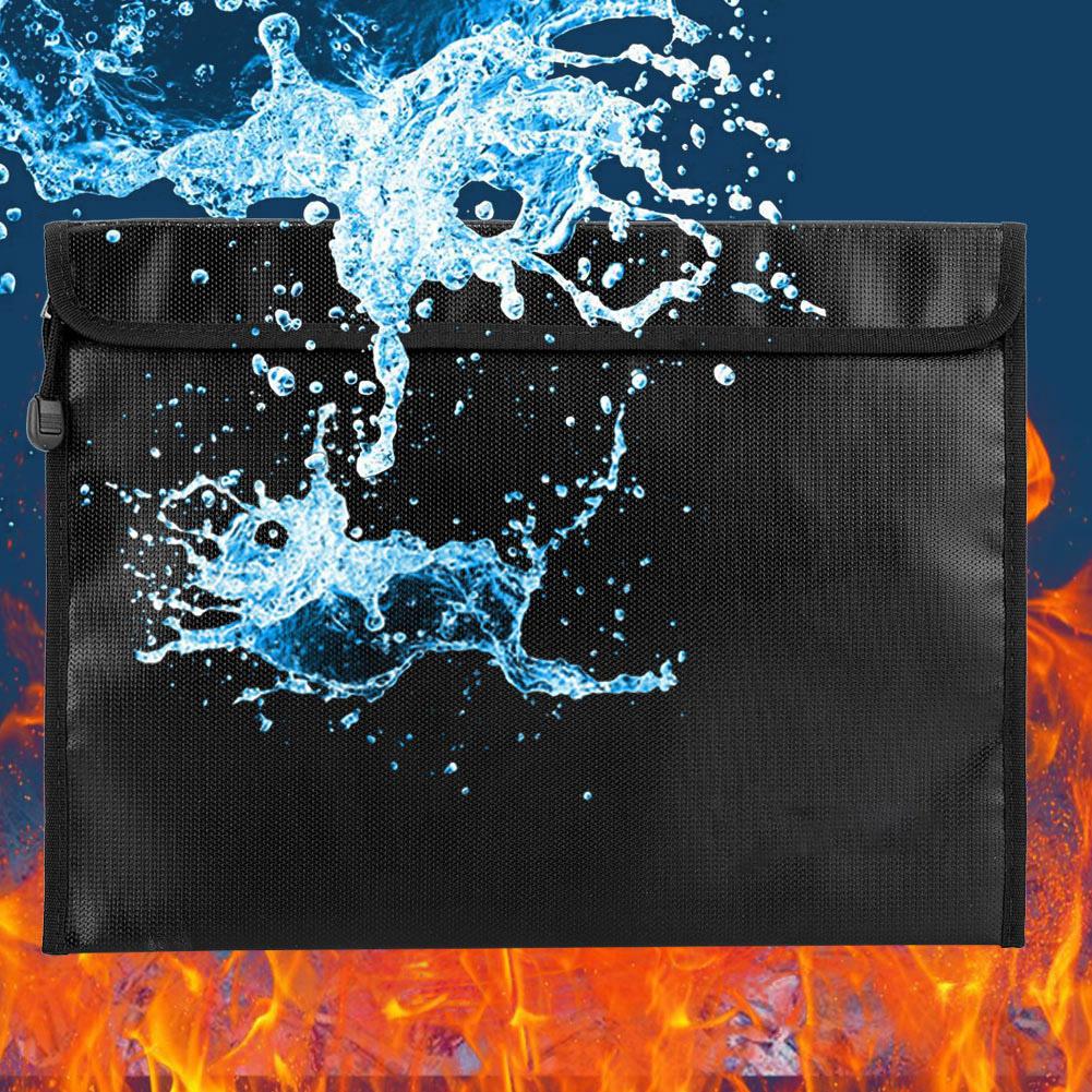 Black Fireproof Document Bag Cross Section Passport Money Certificates Keeping for Home Use