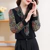 Autumn Winter Fashionable Elegant Shirt Women Flowing Collar Loose Long Sleeve Patchwork Casual Office Lady