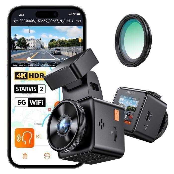 VANTRUE Element-1 PRO 4K Dashcam Car, Mini WiFi GPS On-Board Camera, French Voice Control, HDR Parking Mode