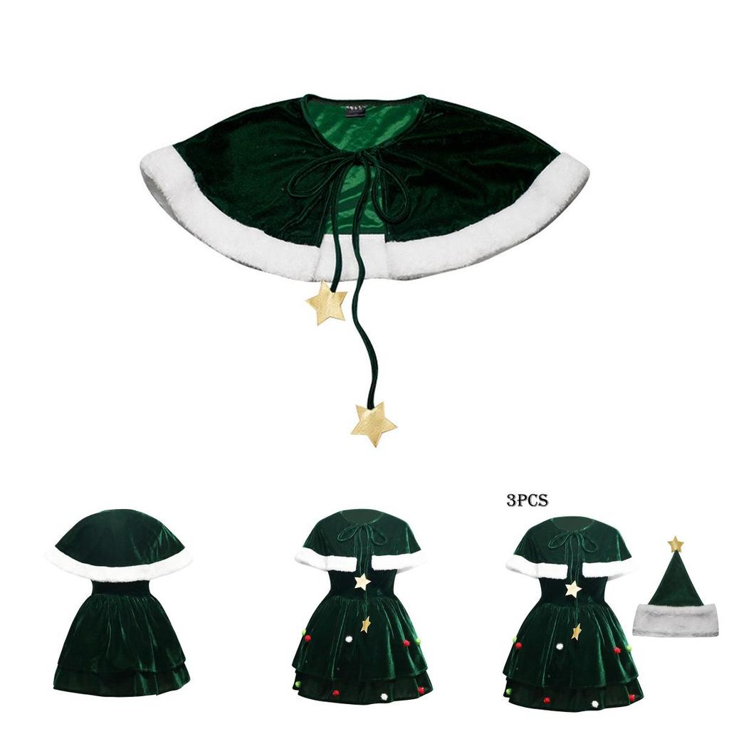 Gorgeous Women Christmas Tree Cosplay Costume Plus Size Xmas Dress Cloak Hat Party