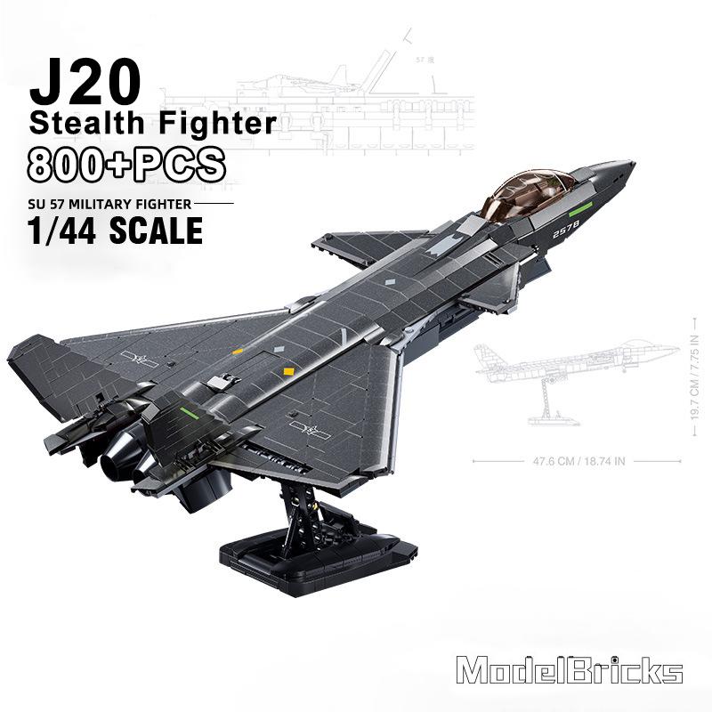 Military WW2 J35 J20 Stealth Aircraft Building Blocks Technical Fighter Jet Airplane With Bullet MOC Bricks Education Toys Gift