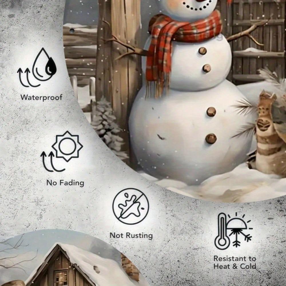 Vintage Snowman Metal Wall Art Round Iron Sign Winter Cabin Decor for Home Kitchen Cafe Bar Christmas Holiday