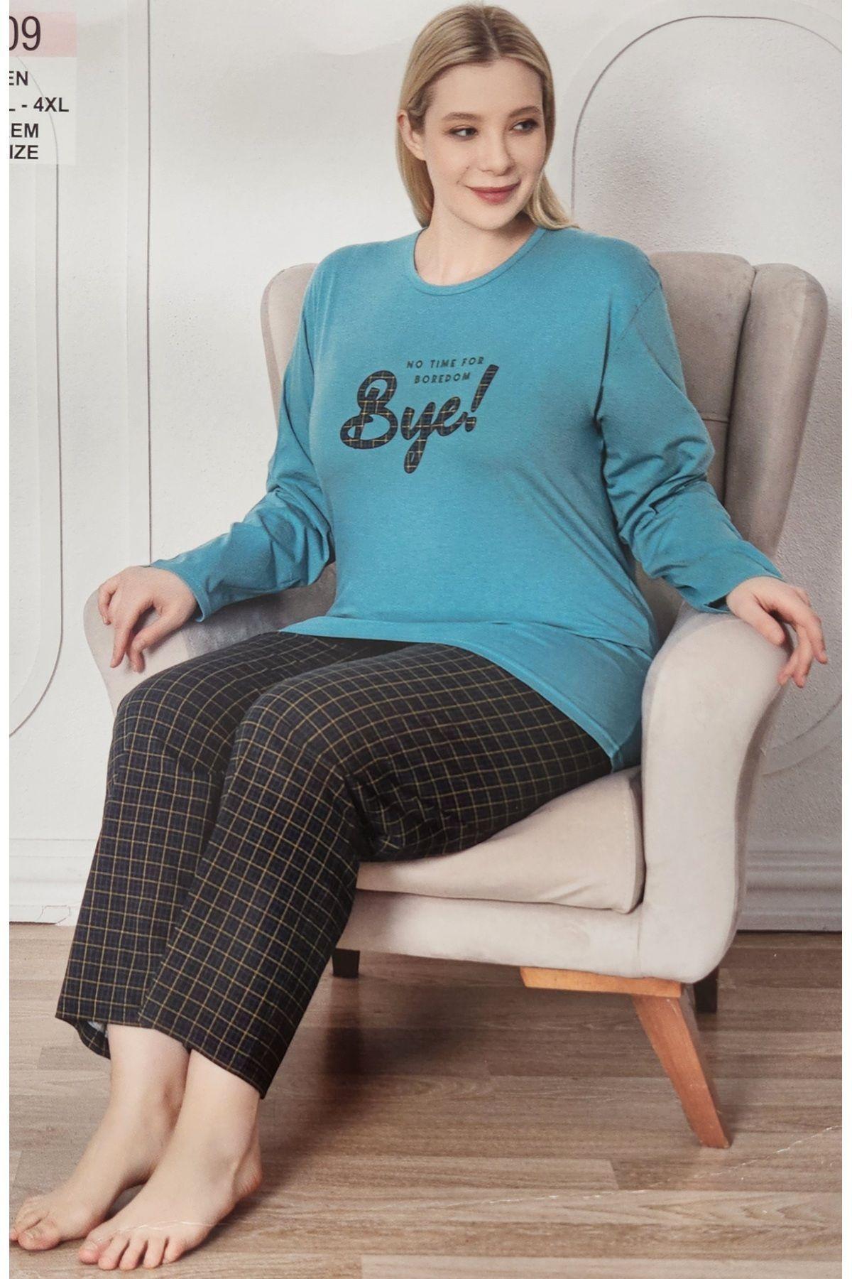 

Женский стильный пижамный комплект больших размеров из 100% хлопка с длинными рукавами для мамы, зеленый пижамный комплект 3XL