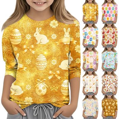 Children's Seven Quarter Sleeve Easter Print Round Neck Print Casual Top