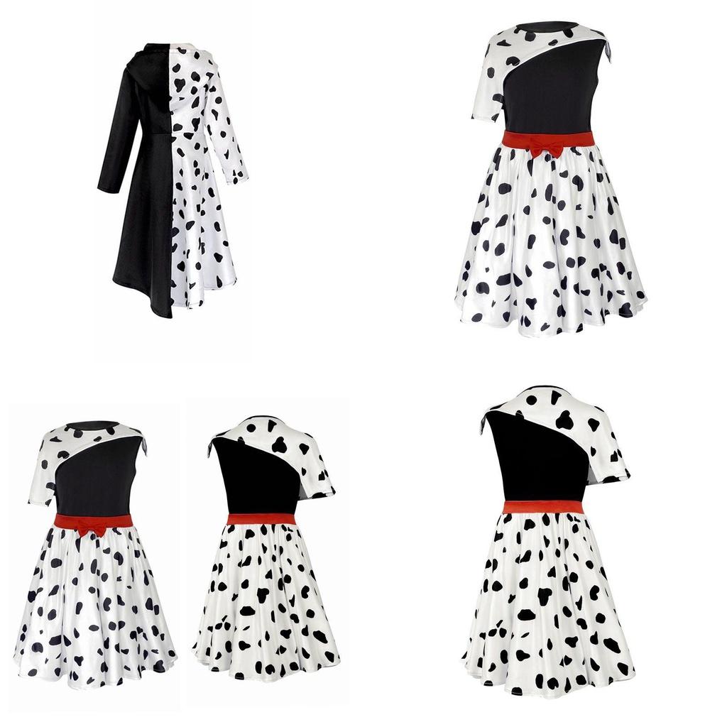 Bezauberndes Kinder Cruella De Vil Gepunktetes Cosplay Kostüm Kleid Für Theatralische Aufführung