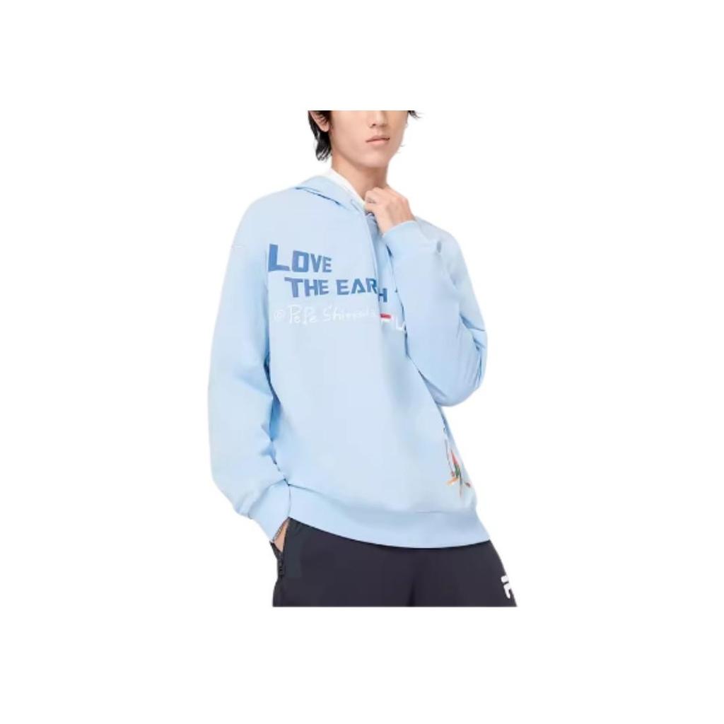 Fila X Pepe Shimada Collaboration Letter Embroidery Cartoon Print American Sports Hoodie Men Hoodies Denim-Blue F11M133293F-LB