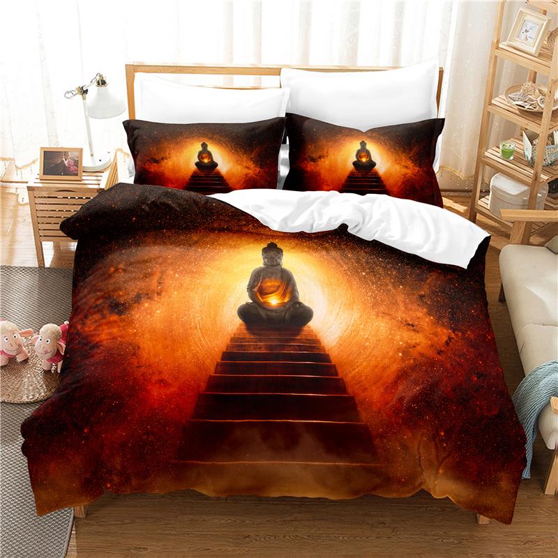 Buddha Statue Duvet Cover Set 3D Digital Printing Gold Queen King Size Bedding Set For Kids Boys Girls Polyester Comforter Set