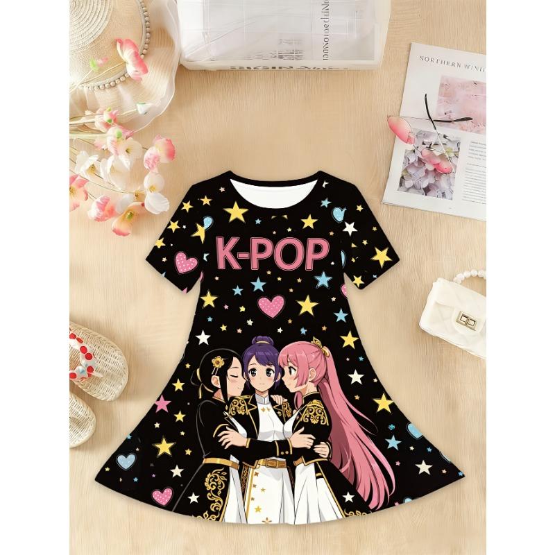 

Girls 3D Print Short-Sleeve Dress - Perfect for Princess Parties, Festive Outfits for Girls, Comfortable Clothing 110