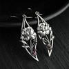 Vintage Metal Personality Design Plant Hand Carved Flower Earrings Inlaid Red Stone Ladies Dangle Leaf Jewelry Earring