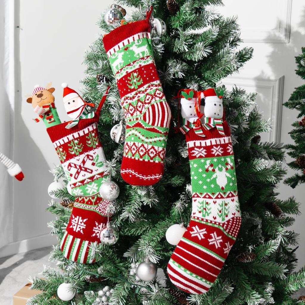 JOYFY 3 Pack 18” Christmas Stockings Large Size Rustic Cable Knit Xmas Stocking in Red & Green for Family Holiday Decorations