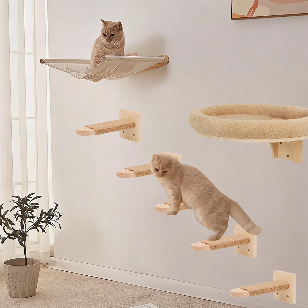 Cat Wall Climbing Shelves ScratcherFurniture Wall Mounted Bed Cat Wall Shelves & Hammock for Indoor Cats Home Decor Accessories