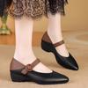 Soft leather wedge heel breathable low heel spring new single shoes thick heel pointed leather shoes