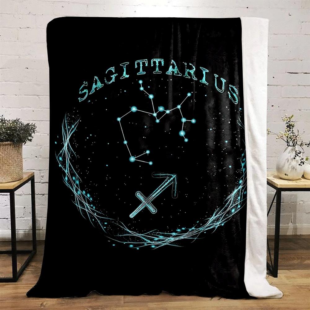 Sagittarius zodiac sign with a constellation and glowing arrows design. for all seasons blanket lunch break throw gift