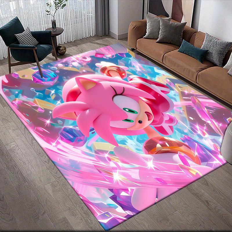 Sonic the Hedgehog Flannel Pattern Square Carpet,Area Rug,Carpet Rug for Living Room Bedroom Sofa Playroom Decor,Non-slip Floor Mat