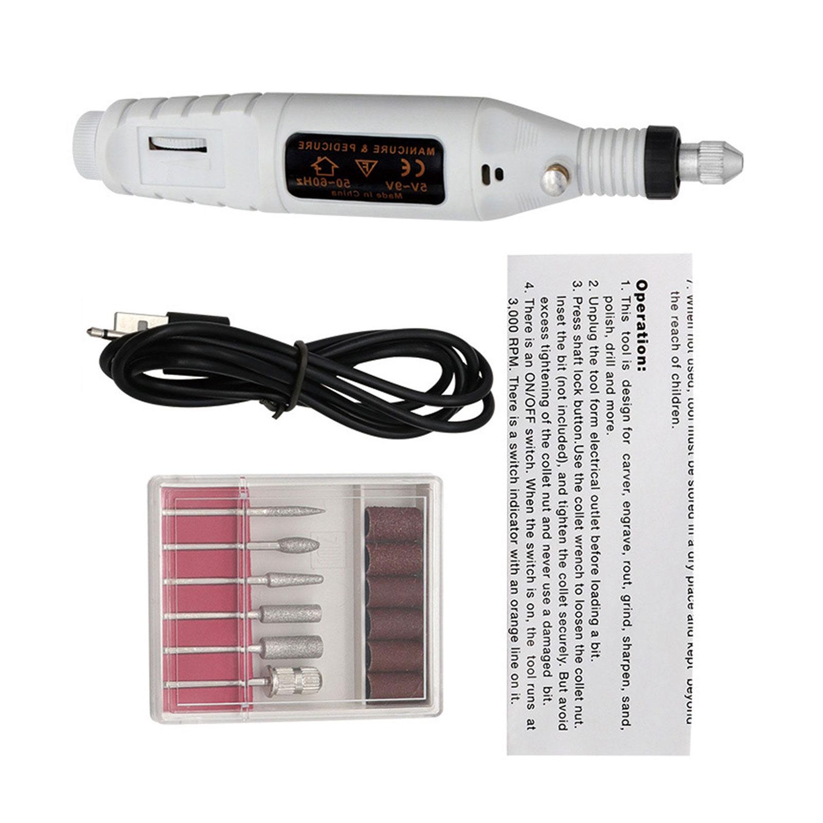 

Инструмент для ногтей, электрический набор для ухода за ногтями, USB-полировщики для ногтей с 6 шт. сверл для шлифовки ногтей, полировки белый