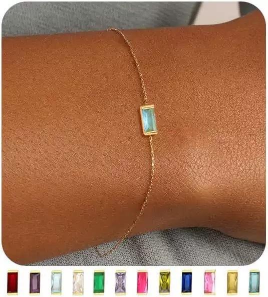 S925 Sterling Silver Bracelet Women's Exquisite Square High-end Twelve Birthstones European and American Style Personalized Jewelry