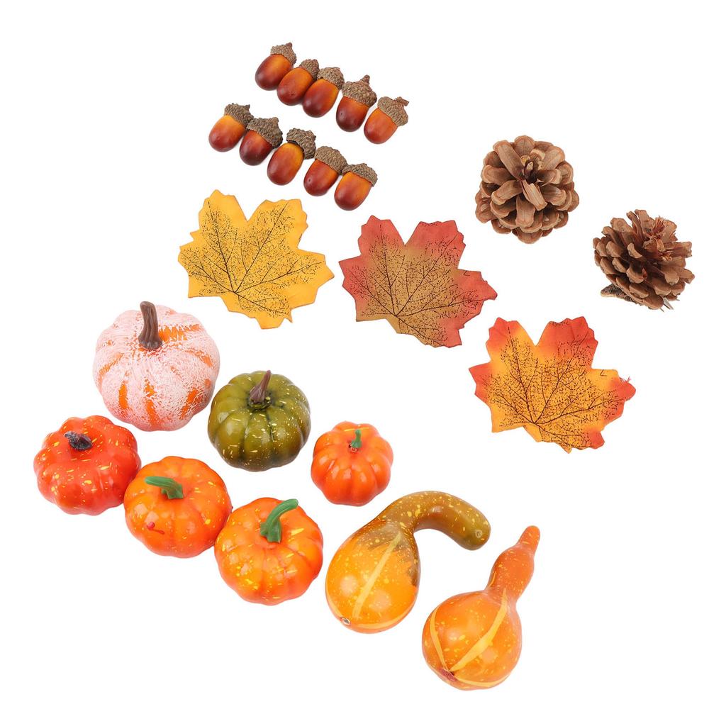 50 Pcs Fall Pumpkin Decor Set 30 Maple Leaves 10 Acorns 2 Pinecones 8 Pumpkins Artificial Gourd Fall Leaves Acorns