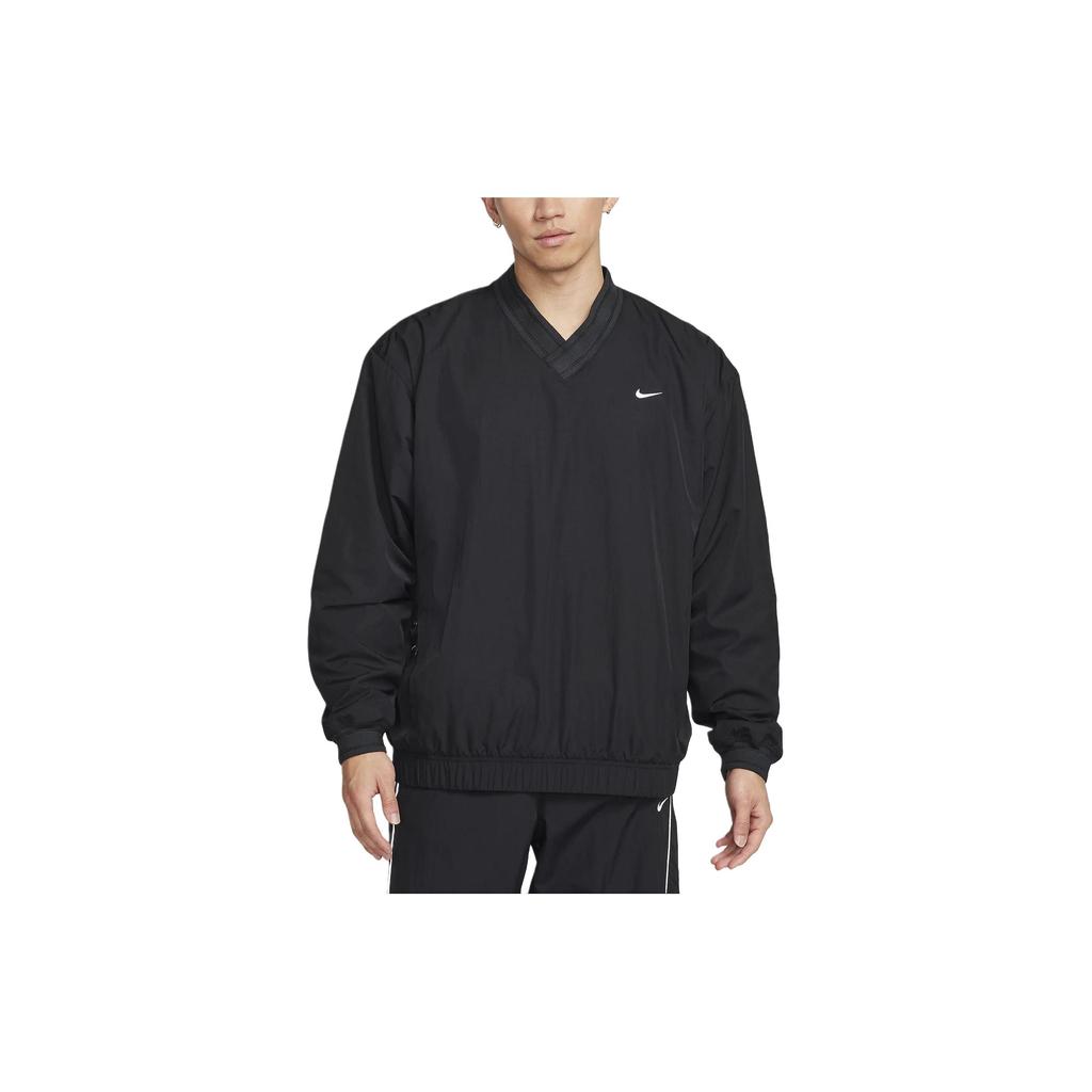 Nike Solid V-Neck Casual Long Sleeve Sweatshirt Men Tops Black FQ1639-010