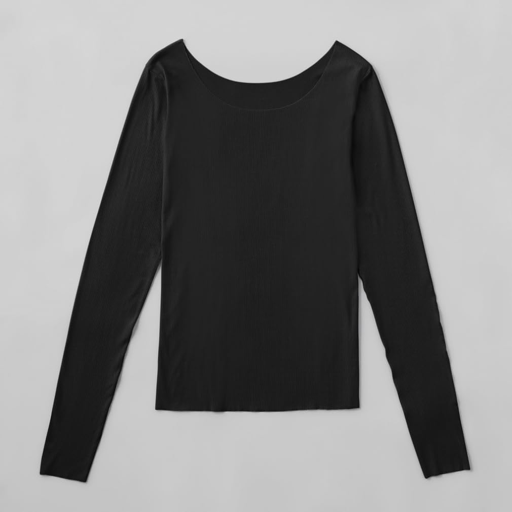 Gunze CALME Long Sleeve Beautiful Black É (TC2846P) Women's Innerwear, Cut-Off Rib, Sweat-Absorbing Pads, Non-Slip, Silhouette,