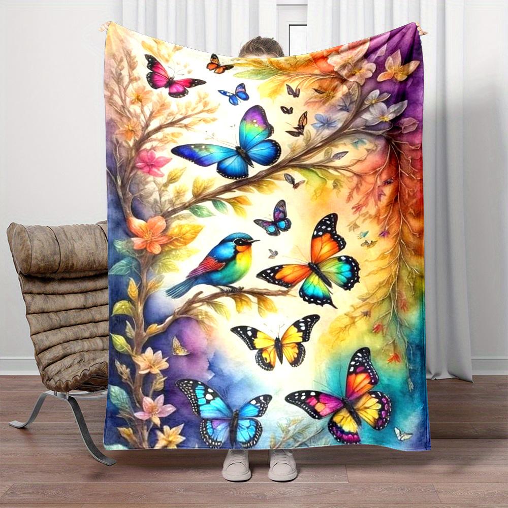 Universal Small Throw Blanket with Tree and Butterfly Pattern