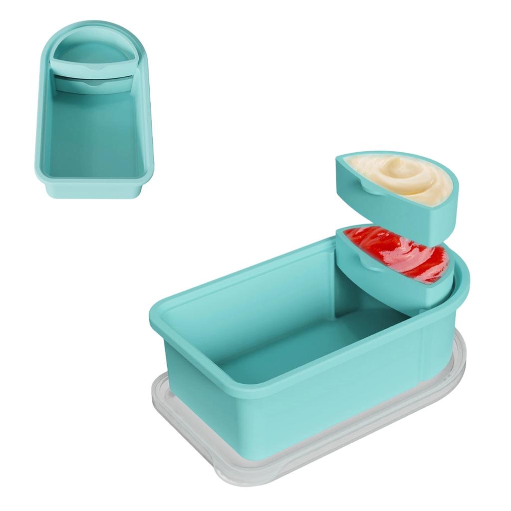 Portable Dual-Compartment Sauce Container Food Grade Silicone Sealed Large Capacity Condiment Box with Lid for Storage and Freshness