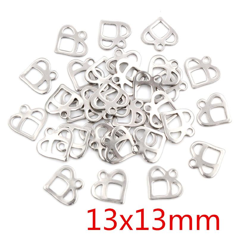 50pcs/lot No Fade Charms 316 Stainless Steel Hollow lovely heart Charms handmade Craft pendant Jewelry making,DIY for necklace