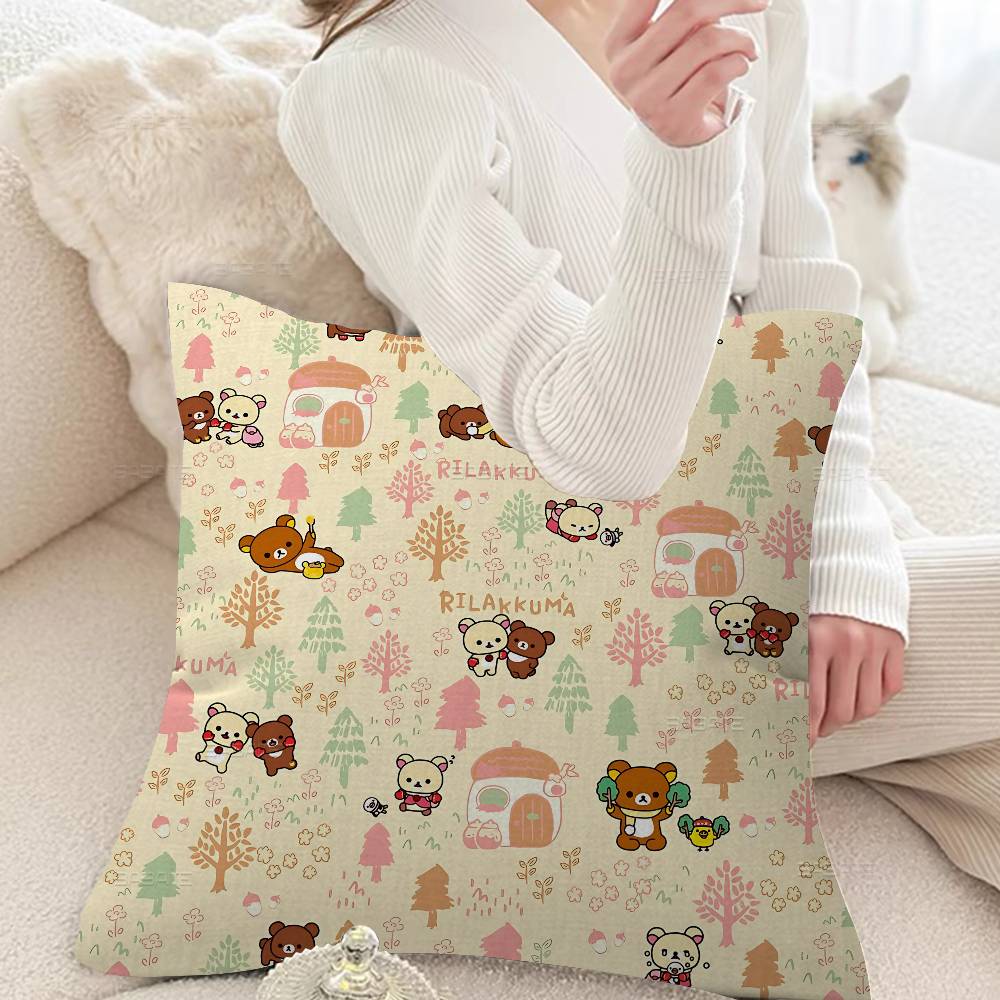 Cute Cartoon Rilakkuma Pillow Covers Cartoon Sofa Decorative Home Doublesided Printing Short Plush Cute Cushion Cover