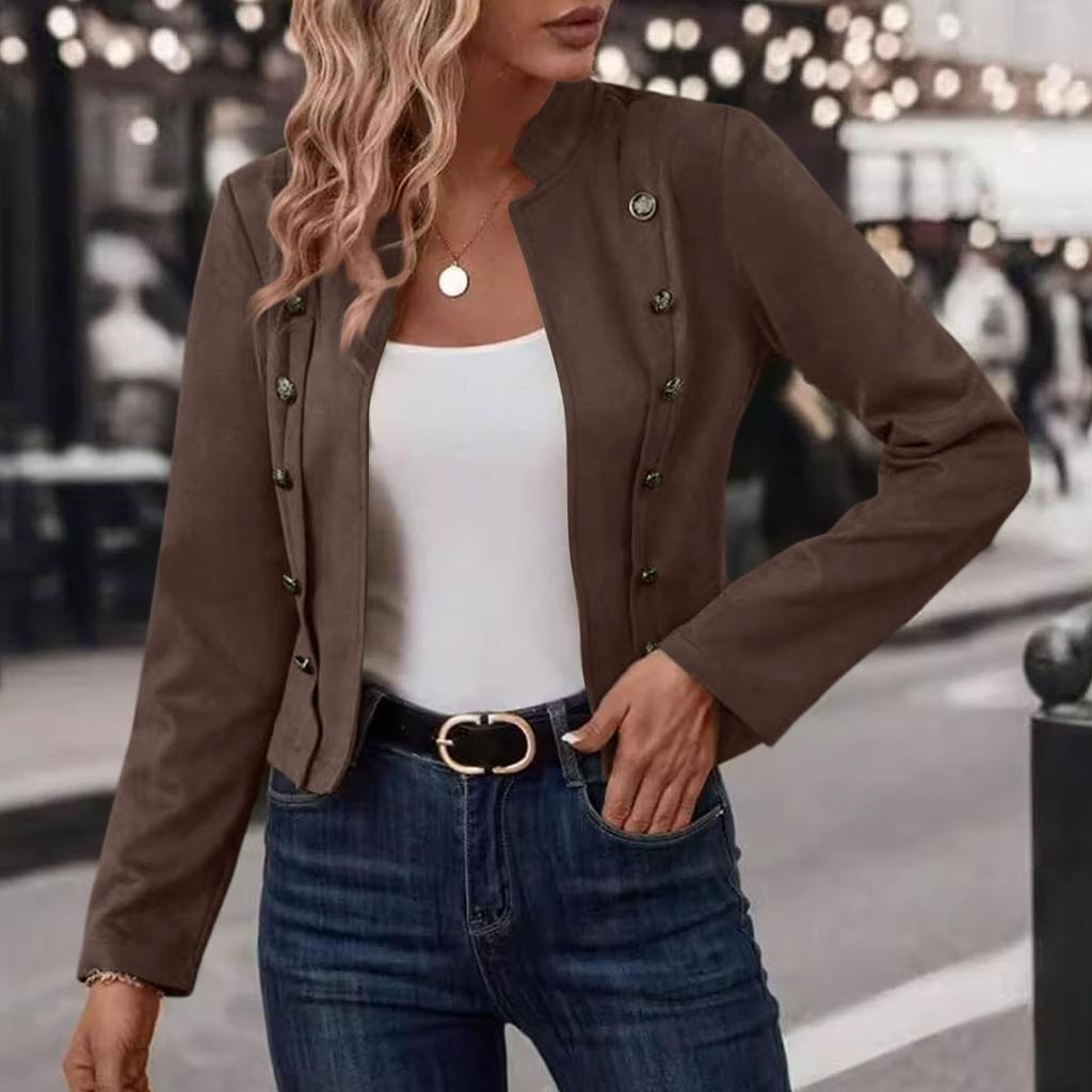 Damen Casual Business Langarm Jacke mit Frontöffnung Slim Fit Cropped