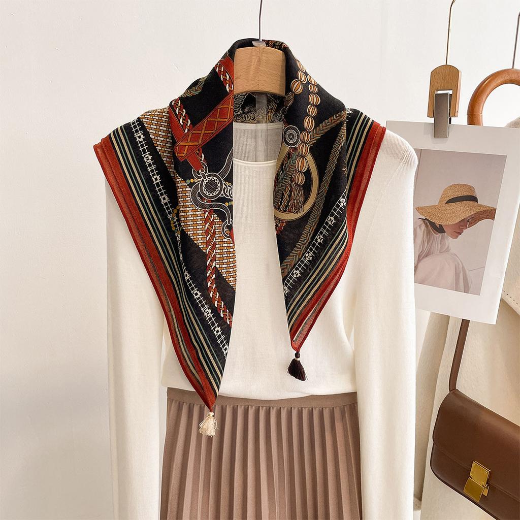 Spring fashion versatile style fashionable printed silk scarf women's high sense retro neck square scarf outer shawl