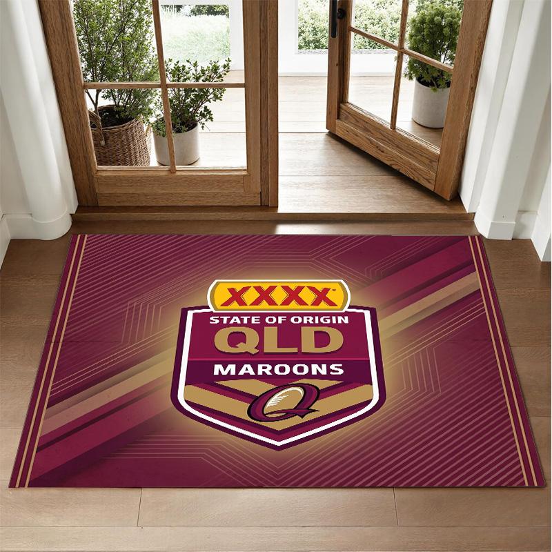 Queensland Maroons Design Crystal Velvet Rug Soft Decorative Mat for Bedroom Entrance