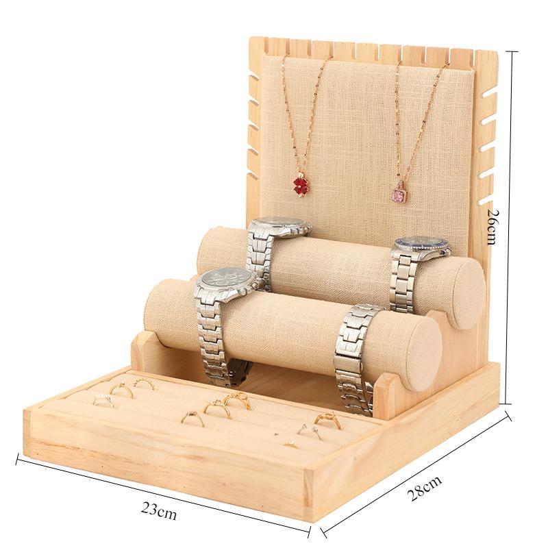 

Necklace Jewelry Showcase Rack Wooden Rings Trinket Displays Stand Counter Bracelet Display Shelf Jewellery Live Pictures Props жовтий