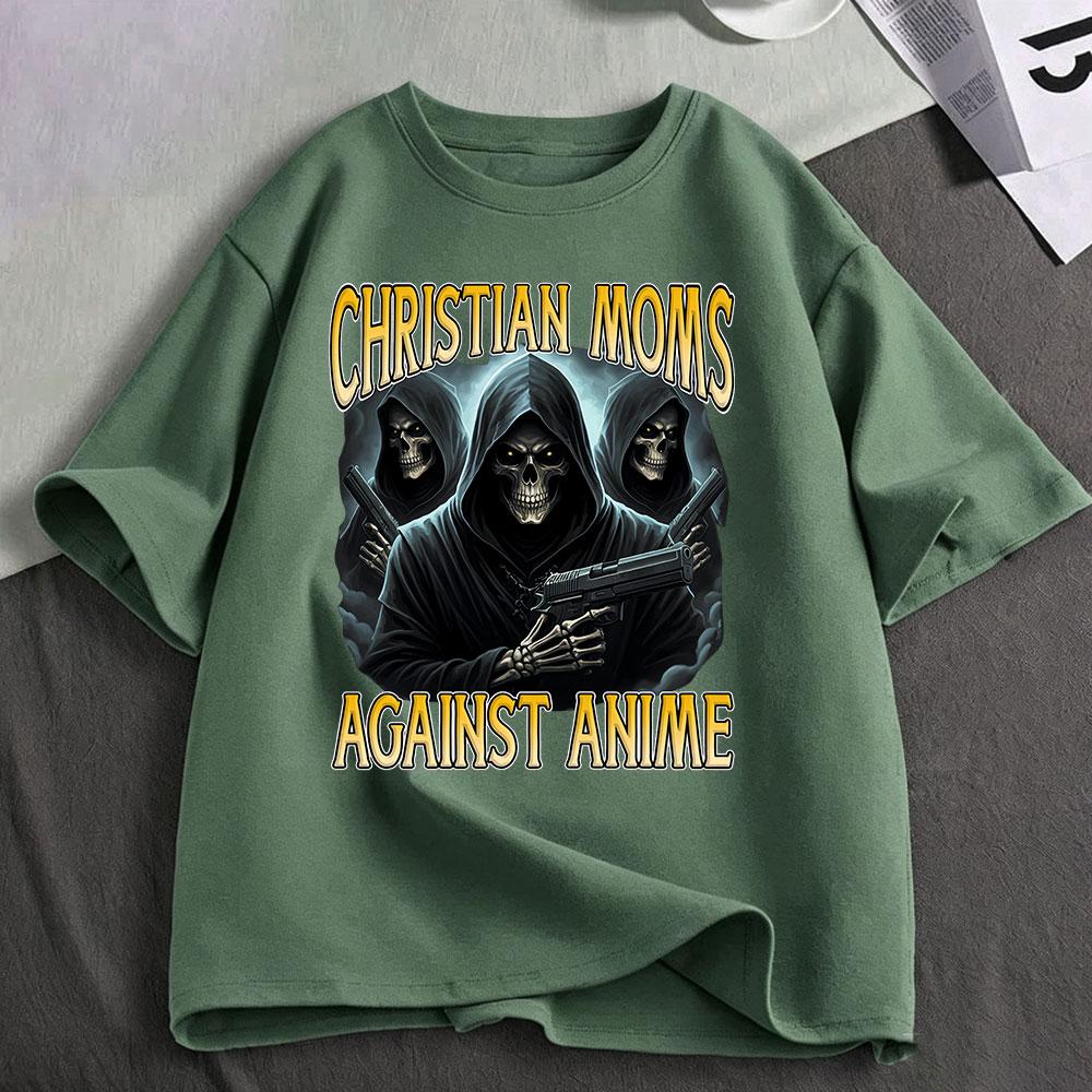 Christian Moms Against Anime Gothic Skull Funny Meme T Shirts Unisex Unisex Casual Oversized Fashion Short Sleeve Tshirt Streetwear
