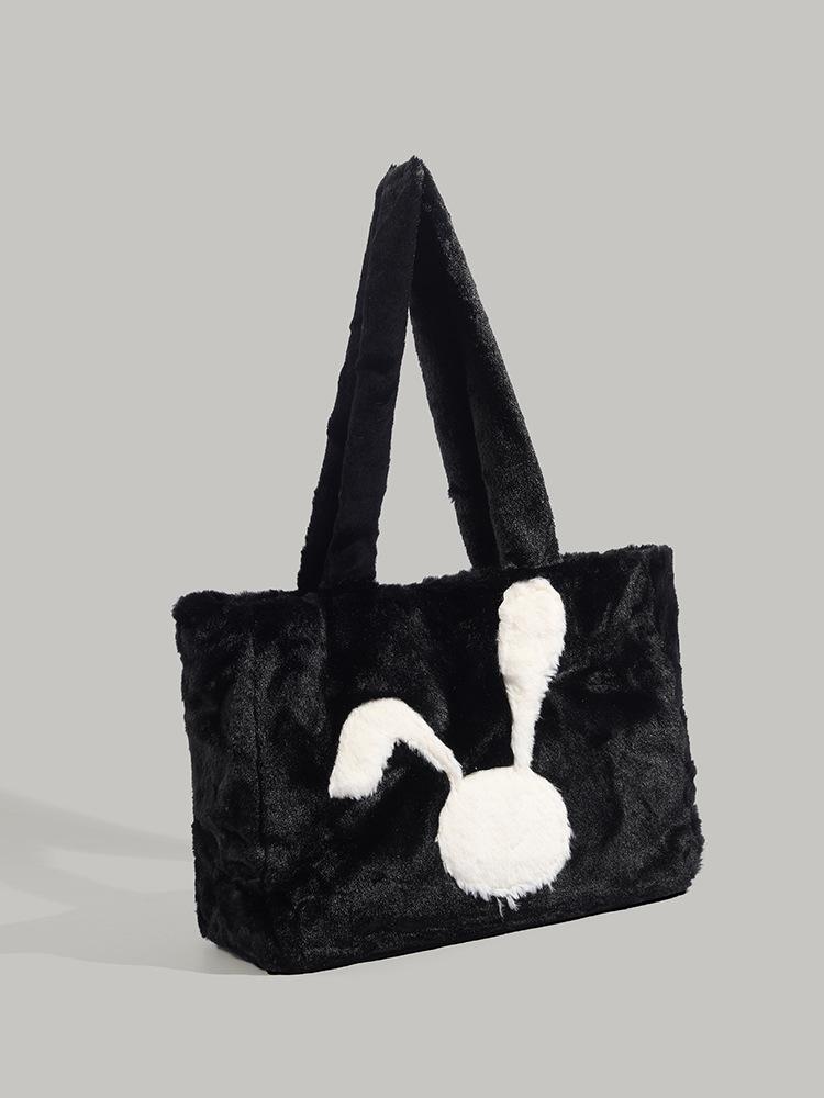 

Autumn and winter fashion versatile cartoon cute large capacity shoulder bag women s new Mao Mao handbag commuter tote bag чёрный