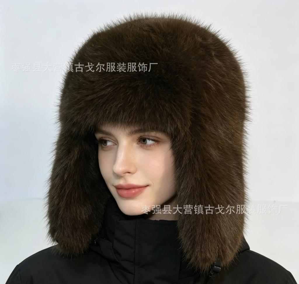 Full hairy Lei Feng hat female thickened warm windproof imitation fur fox hair snow hat ear protector male winter