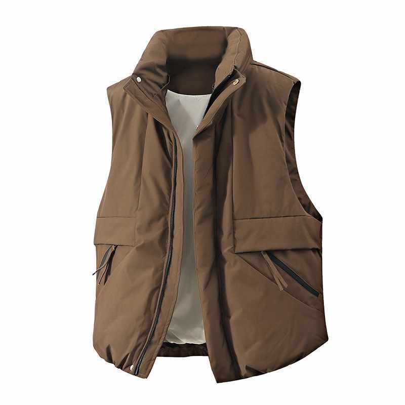 

Высококачественный японский рабочий жилет с хлопковой подкладкой, мужская осенне-зимняя верхняя одежда, свободный, со стоячим воротником, хлопковая куртка-жилет, хлопковый hors 3XL кофейный
